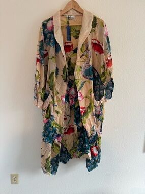ONE HUNDRED STARS Dressing Gown Peacocks And Poppies Kimono And Pants Set NWT